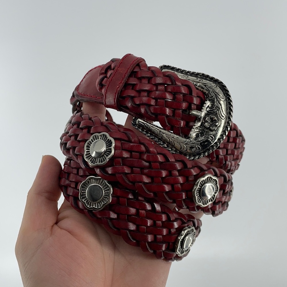Hand Made in Turkey Light Cordovan Braided Leather w Floral Studs Belt womens XL